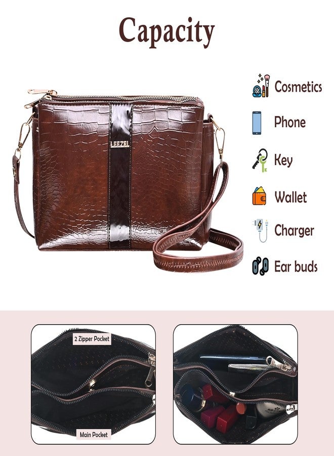 LEEZEL Women's Crossbody Sling Bag - Lightweight & Stylish Vegan Leather bag (Brown) - Image 4